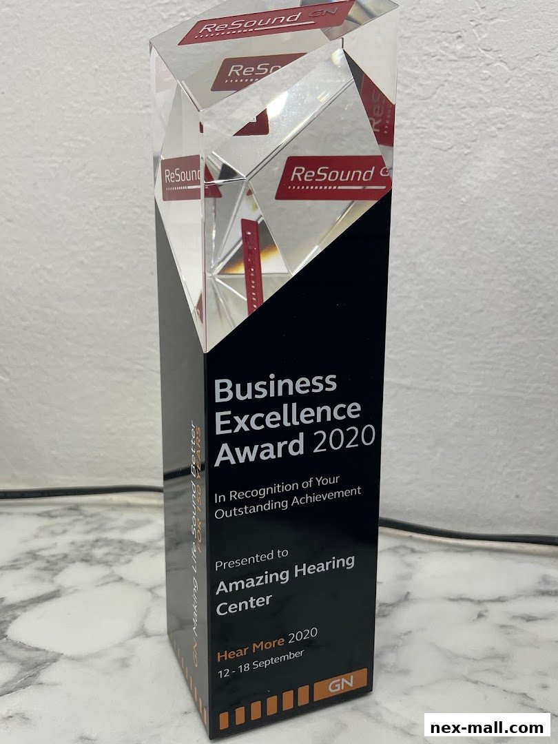 A Business Excellence Award 2020 trophy presented to Amazing Hearing Center.