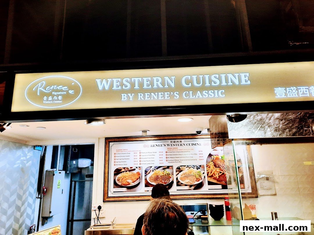 A sign and menu board for Renee's Western Cuisine, showcasing various dishes.