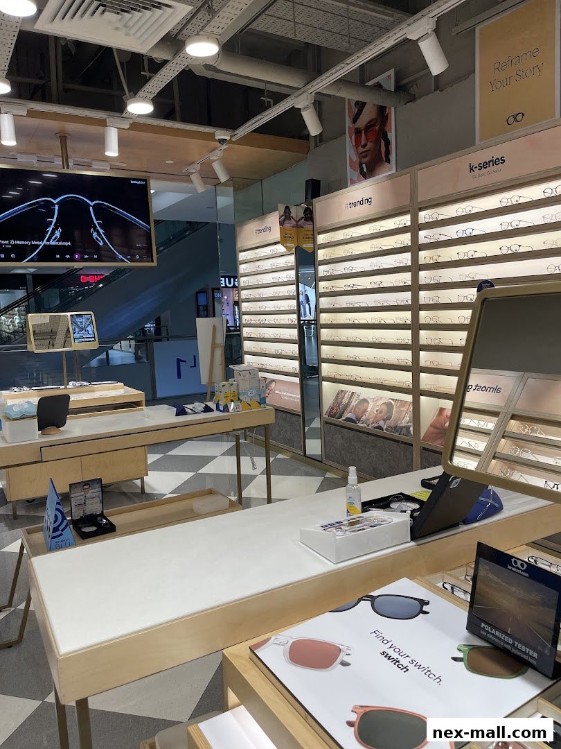 Interior of a Lenskart store showcasing a wide selection of eyeglasses and sunglasses.