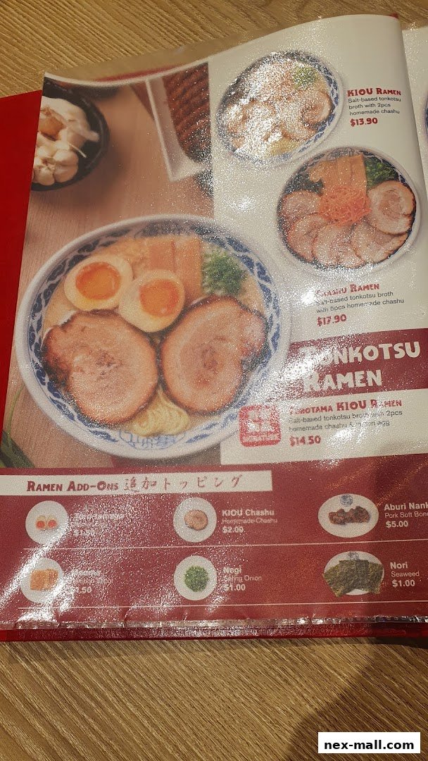 A menu showcasing delicious ramen dishes and various add-ons with prices.