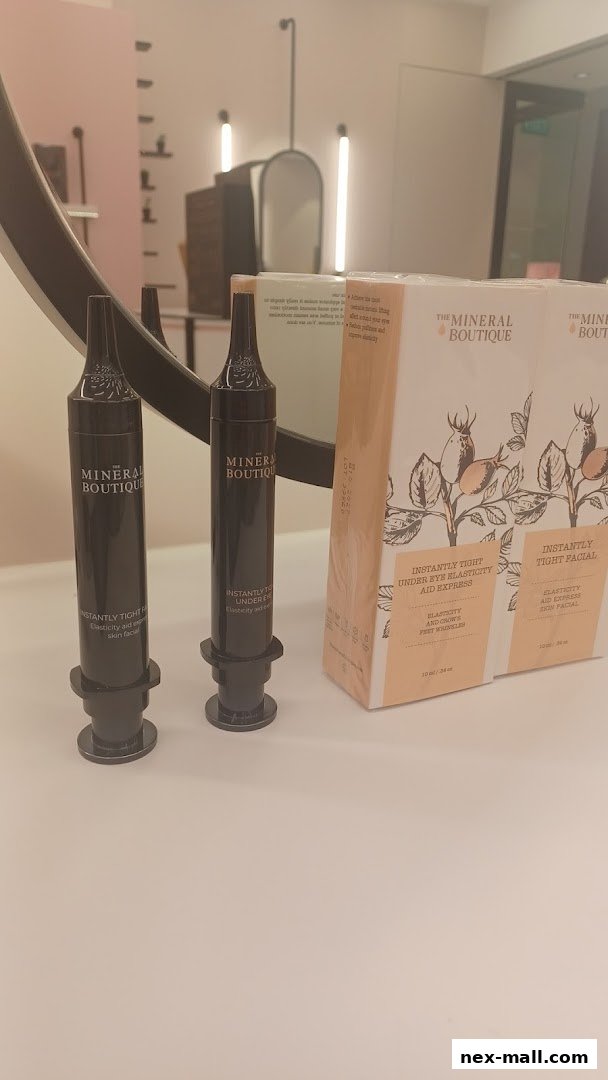 The Mineral Boutique's instantly tightening facial and under-eye products are displayed.