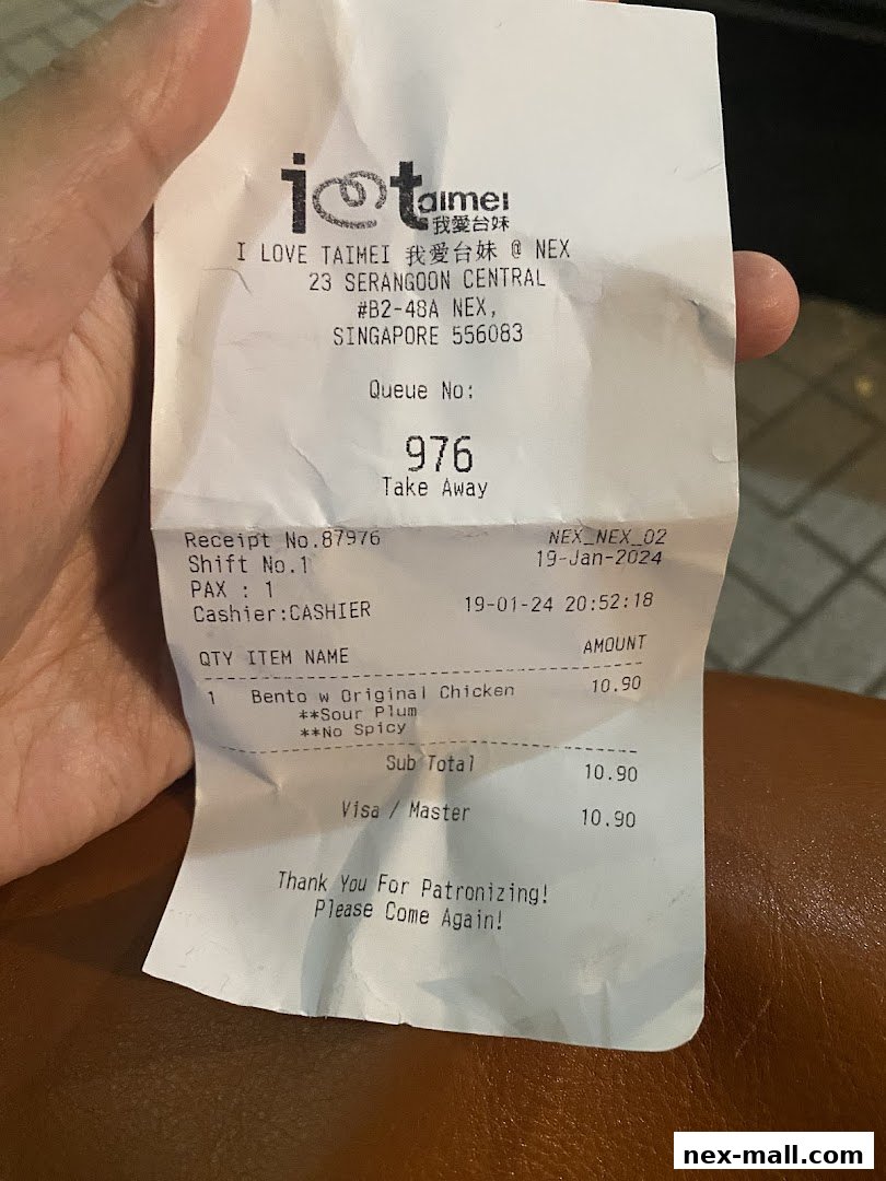 A receipt from I Love Taimei showing a bento box order and payment details.
