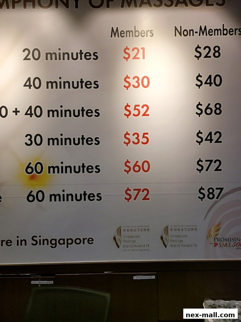 A price list for massage services, showing member and non-member rates for various durations.