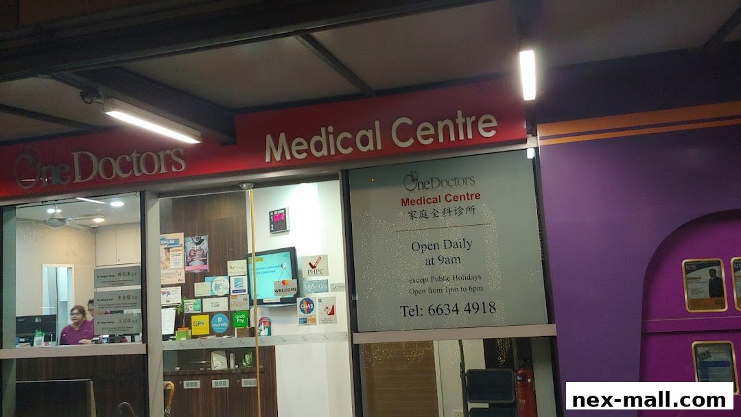 The exterior of OneDoctors Medical Centre, showing the entrance and reception area.