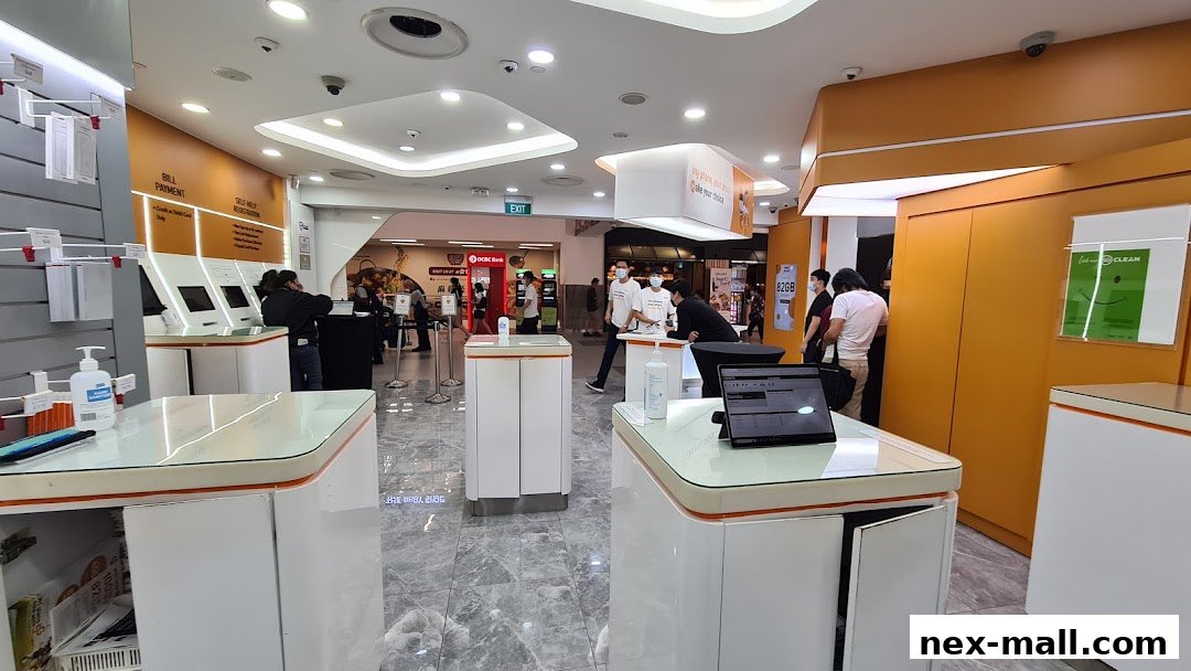 Interior view of a modern phone shop with service counters and customers.