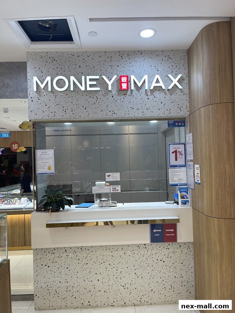 The MoneyMax Pawnshop NEX storefront with its prominent signage and counter.