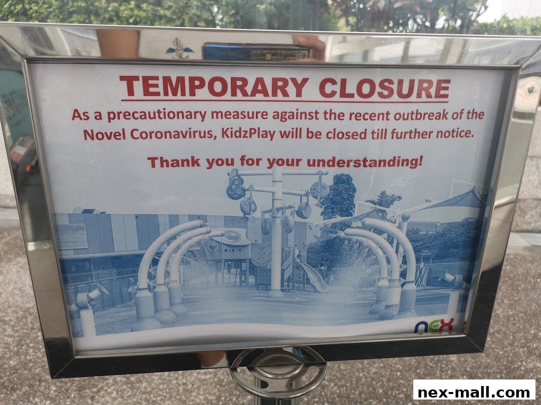 A sign announcing the temporary closure of KidzPlay due to the Novel Coronavirus outbreak.