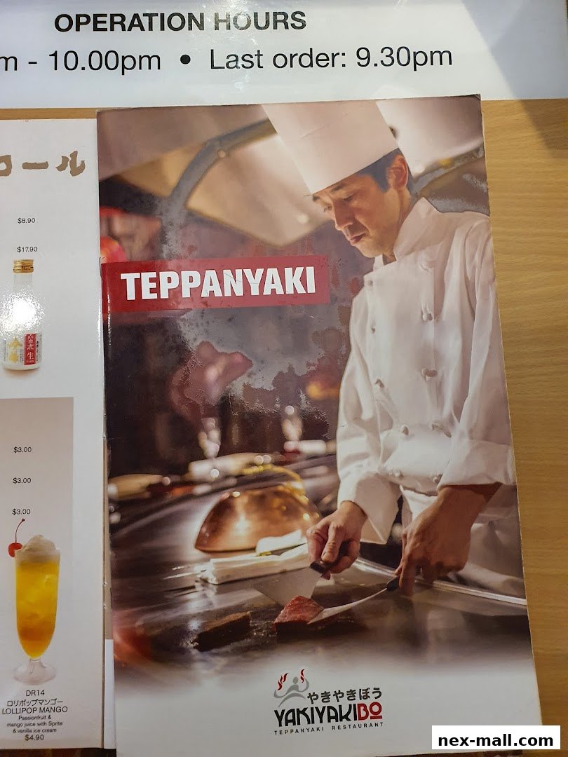 A menu featuring Teppanyaki dishes and drinks from Yaki Yaki Bo.