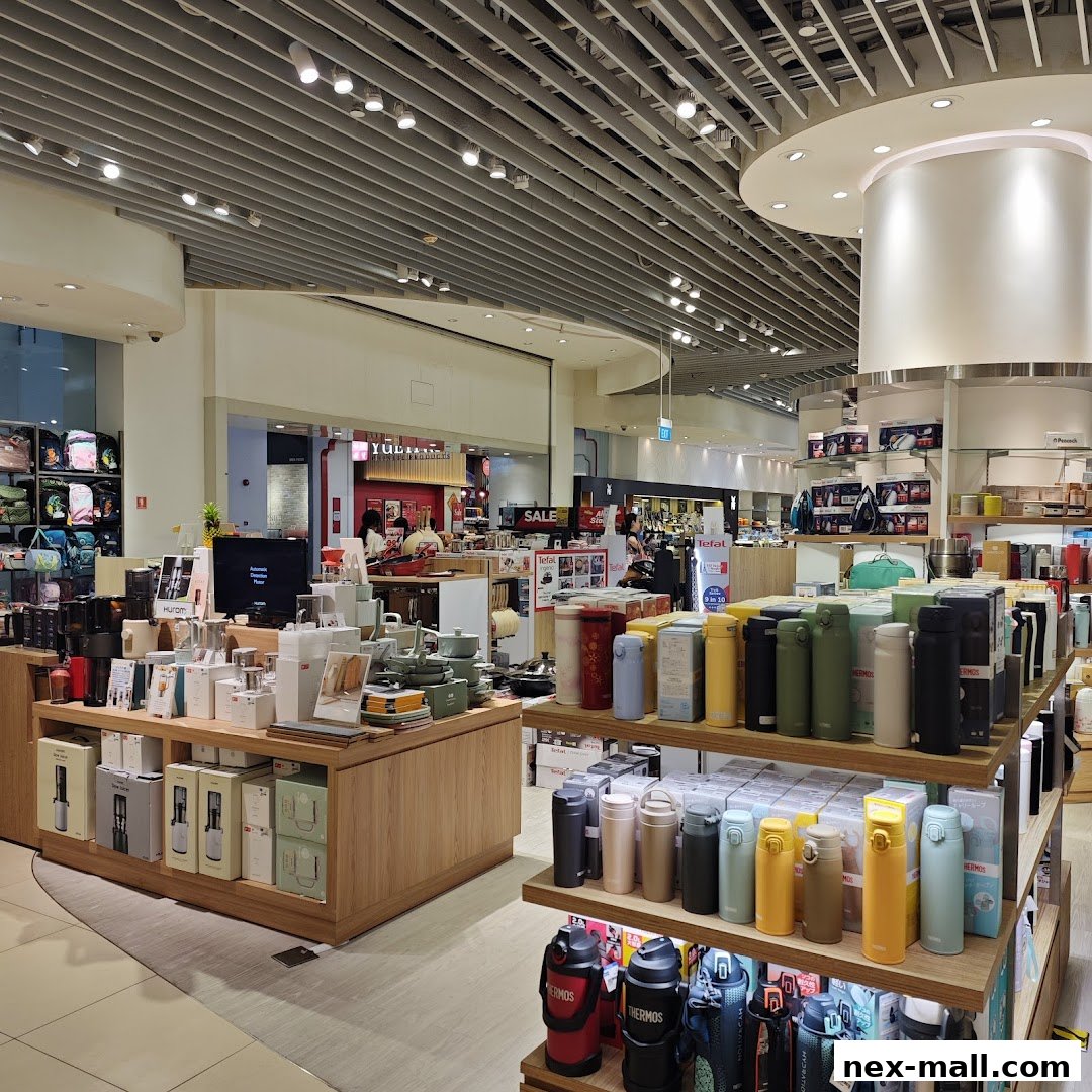 Interior view of a retail store showcasing various kitchenware and thermal flasks.