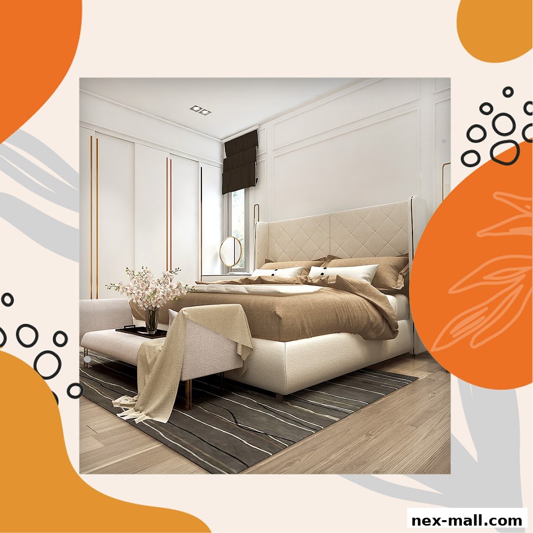 A beautifully made bed with plush bedding and a stylish headboard in a modern bedroom setting.