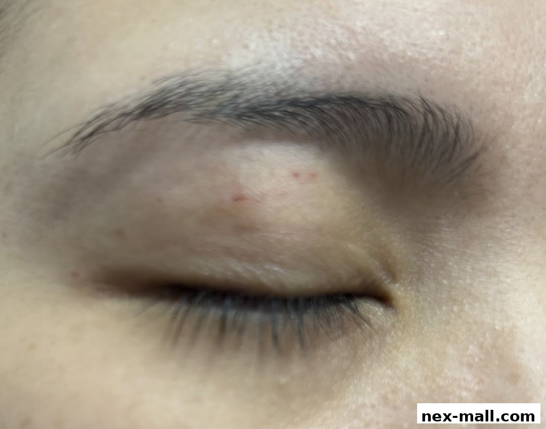 Close-up of a closed eye with natural eyelashes and eyebrows.