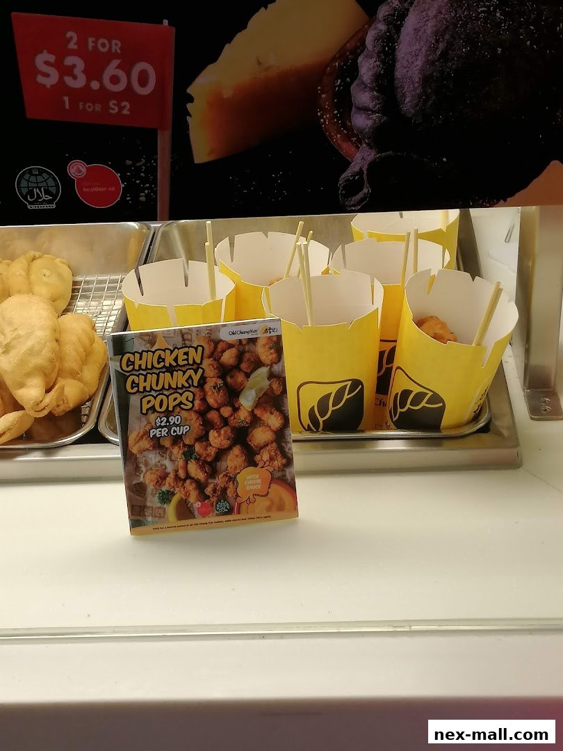 A display of Old Chang Kee's Chicken Chunky Pops with a promotional offer.