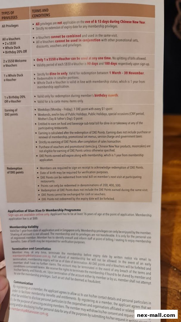 A document detailing terms and conditions for Dian Xiao Er's membership program.