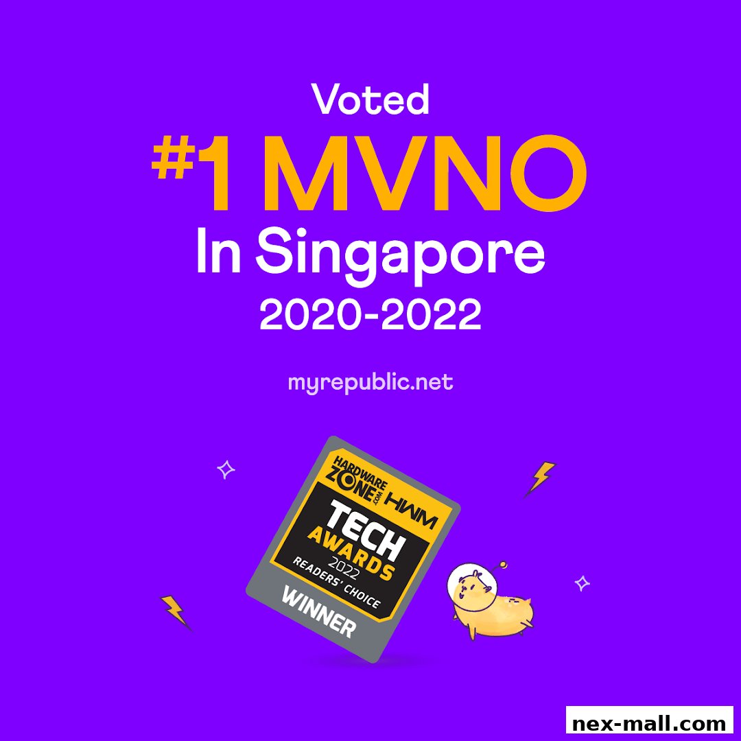 MyRepublic Store NEX advertises being voted #1 MVNO in Singapore from 2020-2022.