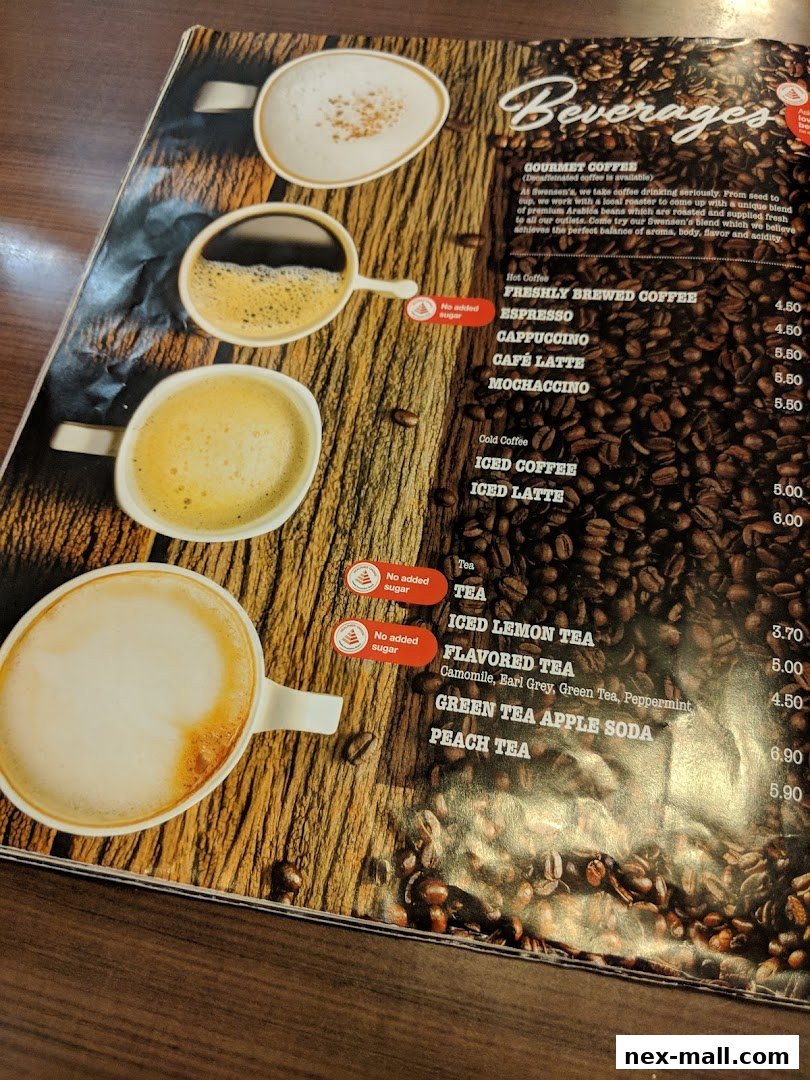 A menu showcasing various coffee and tea beverages with prices.