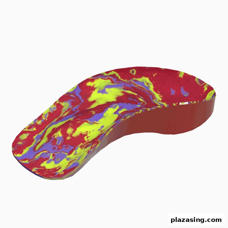 A vibrant, custom-designed orthotic insert featuring a unique marbled pattern.