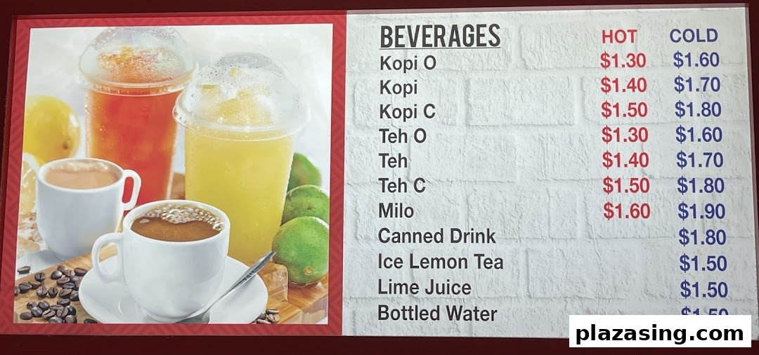 A menu board displaying various hot and cold beverage options with their respective prices.