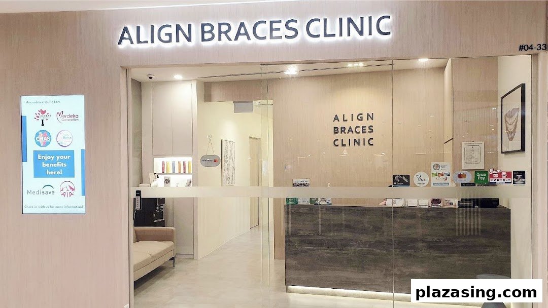 The modern entrance of Align Braces Clinic at Plaza Singapura.