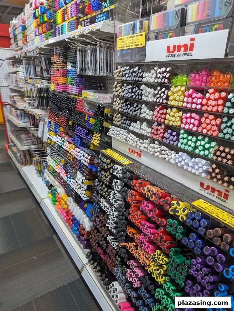 Shelves brimming with a vibrant array of colorful pens and art supplies at Art Friend.