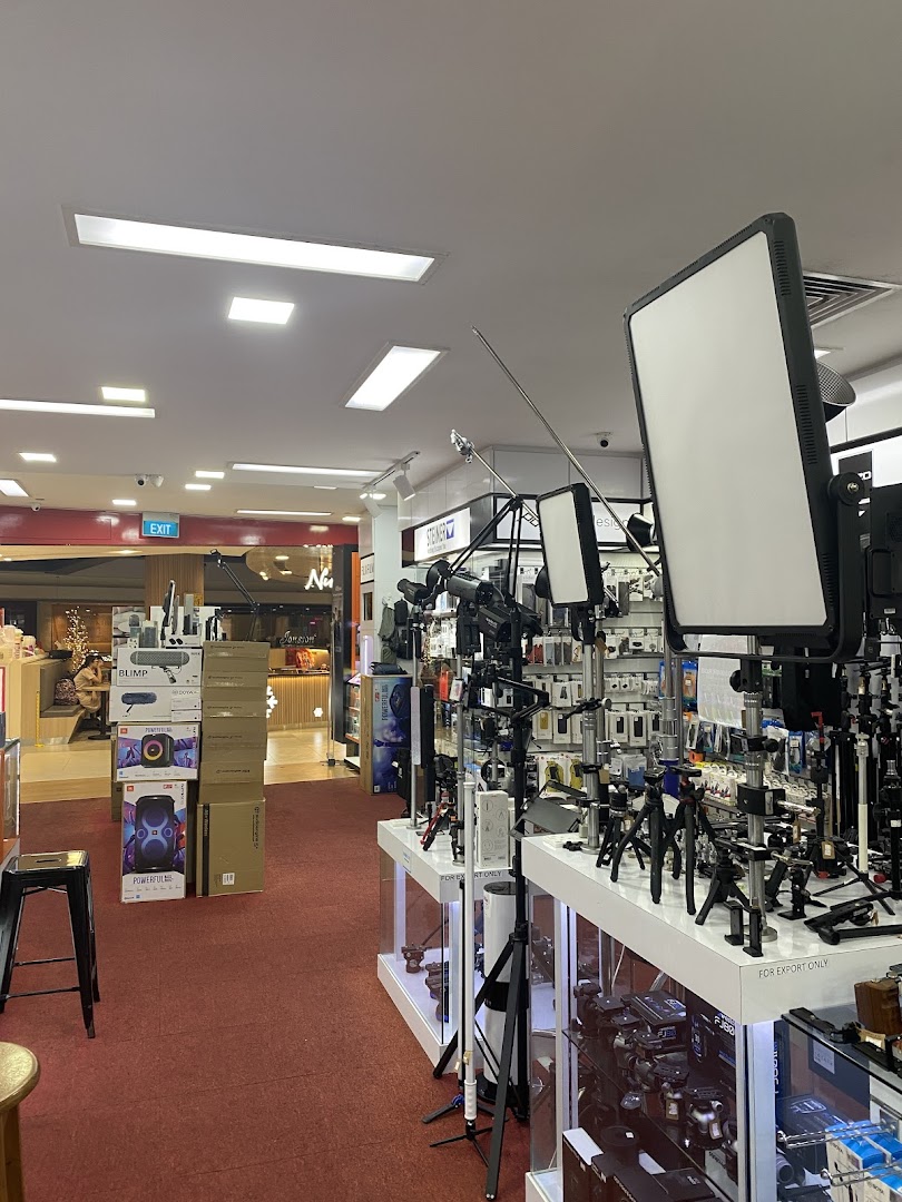 Interior view of Bally Photo Electronics, showcasing a wide array of photography and videography equipment.