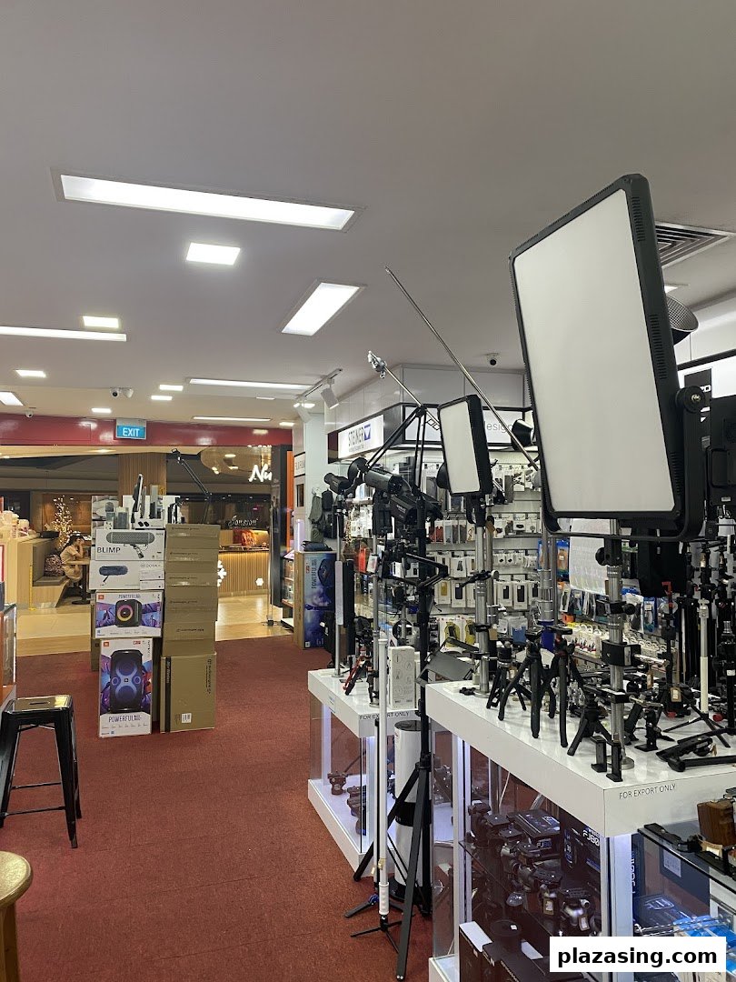 Interior view of Bally Photo Electronics, showcasing a wide array of photography and videography equipment.