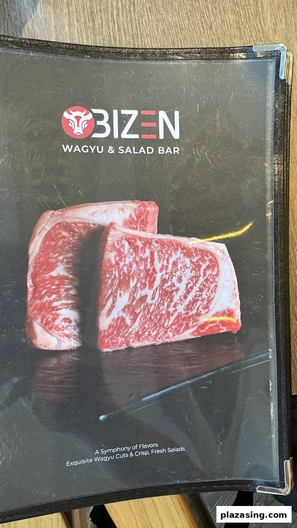 The cover of a Bizen Wagyu & Salad Bar menu, featuring premium wagyu beef cuts.