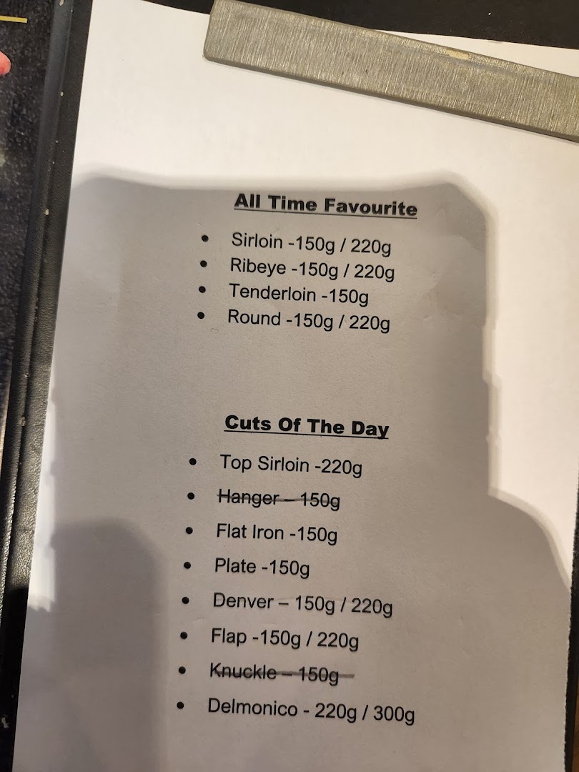 A menu displaying various cuts of wagyu beef, categorized as 'All Time Favourite' and 'Cuts Of The Day'.
