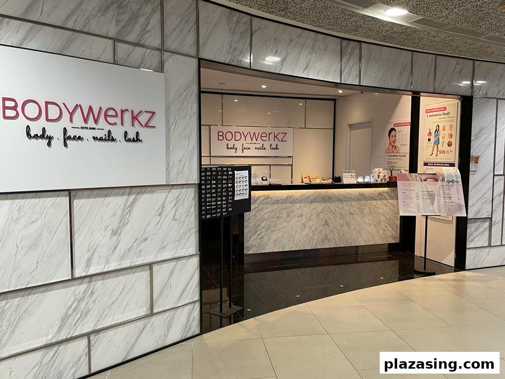The inviting storefront of BodyWerkz, a beauty salon offering body, face, nails, and lash services.