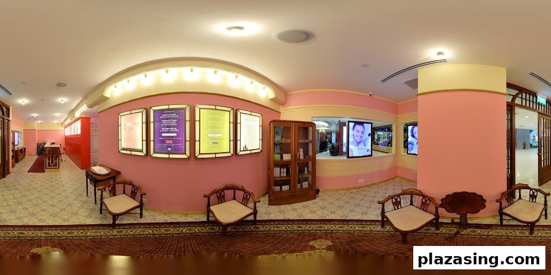Interior view of Browhaus Plaza Singapura, featuring a waiting area, promotional displays, and product showcase.