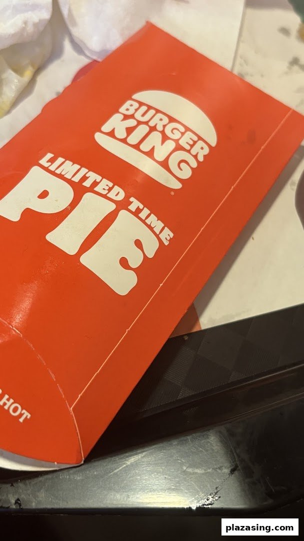 Close-up of a Burger King limited-time pie box on a tray.