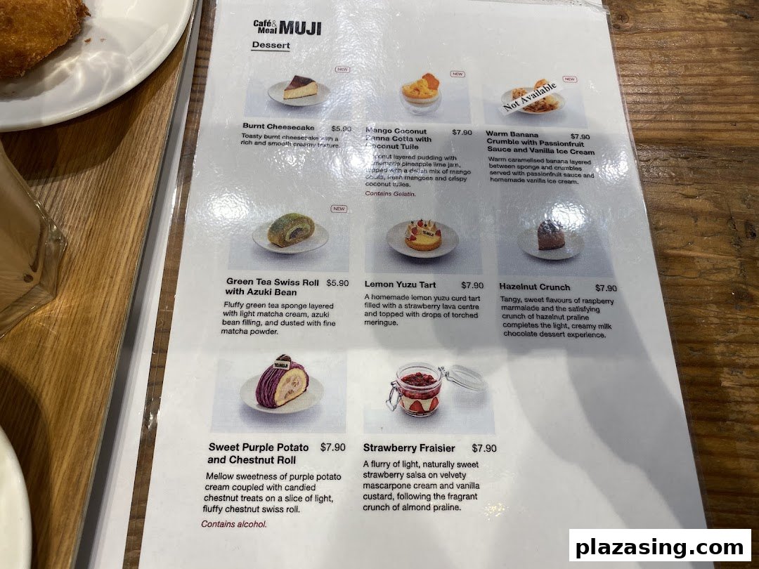 A detailed menu displaying various dessert options with descriptions and prices from CafèMeal - MUJI.