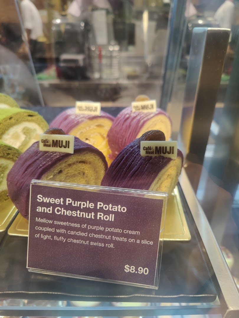 Close-up of Sweet Purple Potato and Chestnut Rolls with price and description.