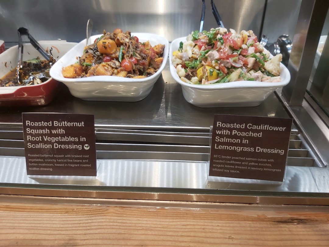 Two prepared dishes, Roasted Butternut Squash and Roasted Cauliflower with Salmon, displayed with descriptive labels.