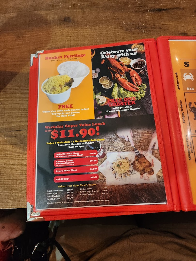 A vibrant menu from Cajun on Wheels, showcasing lunch deals and seafood options.