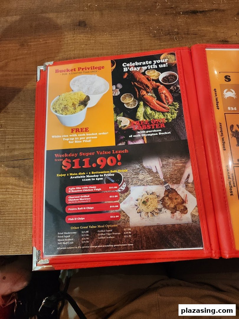 A vibrant menu from Cajun on Wheels, showcasing lunch deals and seafood options.