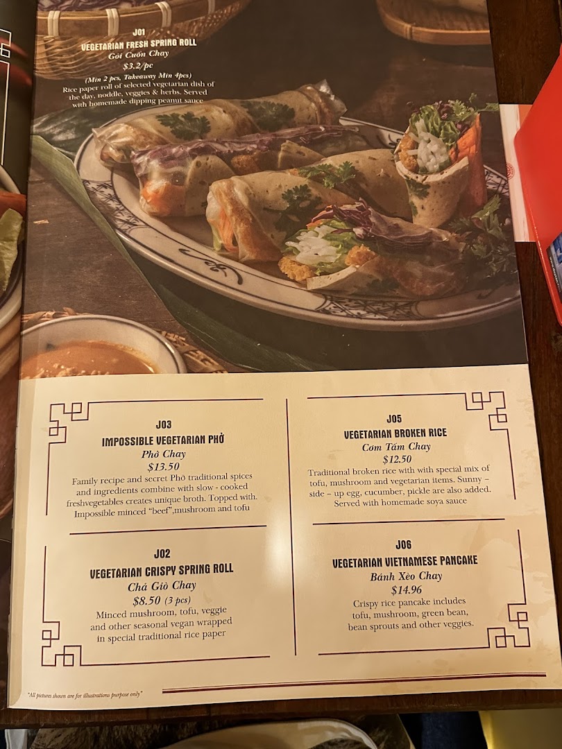 A menu page from Co Chung Vietnamese Restaurant featuring a variety of vegetarian dishes.