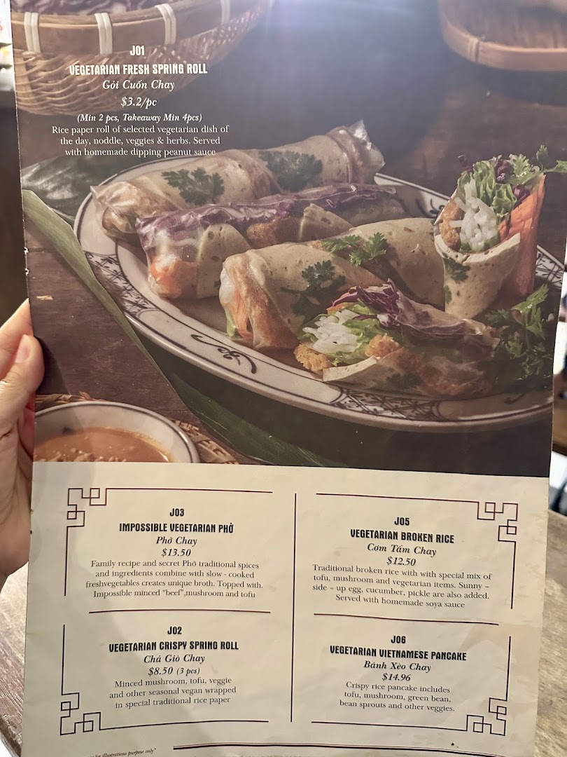 A menu page from Co Chung Vietnamese Restaurant featuring vegetarian Vietnamese dishes.
