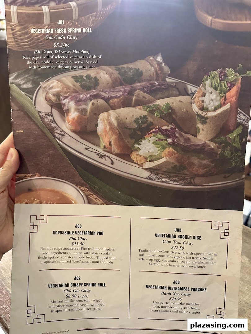 A menu page from Co Chung Vietnamese Restaurant featuring vegetarian Vietnamese dishes.