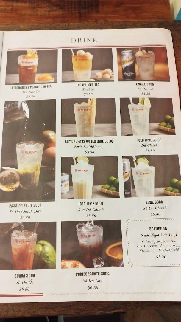A menu page displaying various refreshing Vietnamese drinks with images and prices.