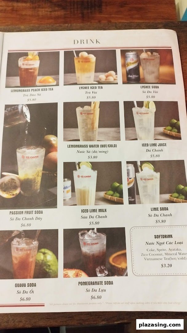 A menu page displaying various refreshing Vietnamese drinks with images and prices.