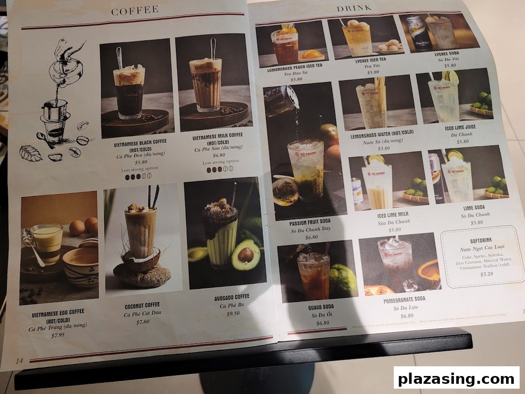 A detailed menu displaying a variety of Vietnamese coffee and drink options with prices.