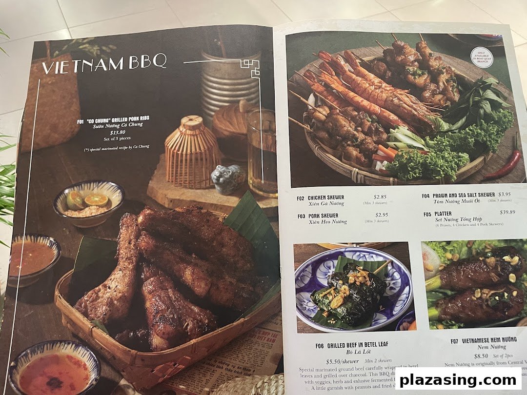 A vibrant menu page showcasing authentic Vietnamese BBQ dishes with detailed descriptions and prices.