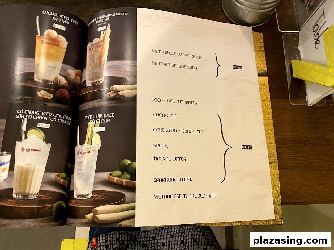 An open menu displaying various refreshing Vietnamese beverages with their prices.
