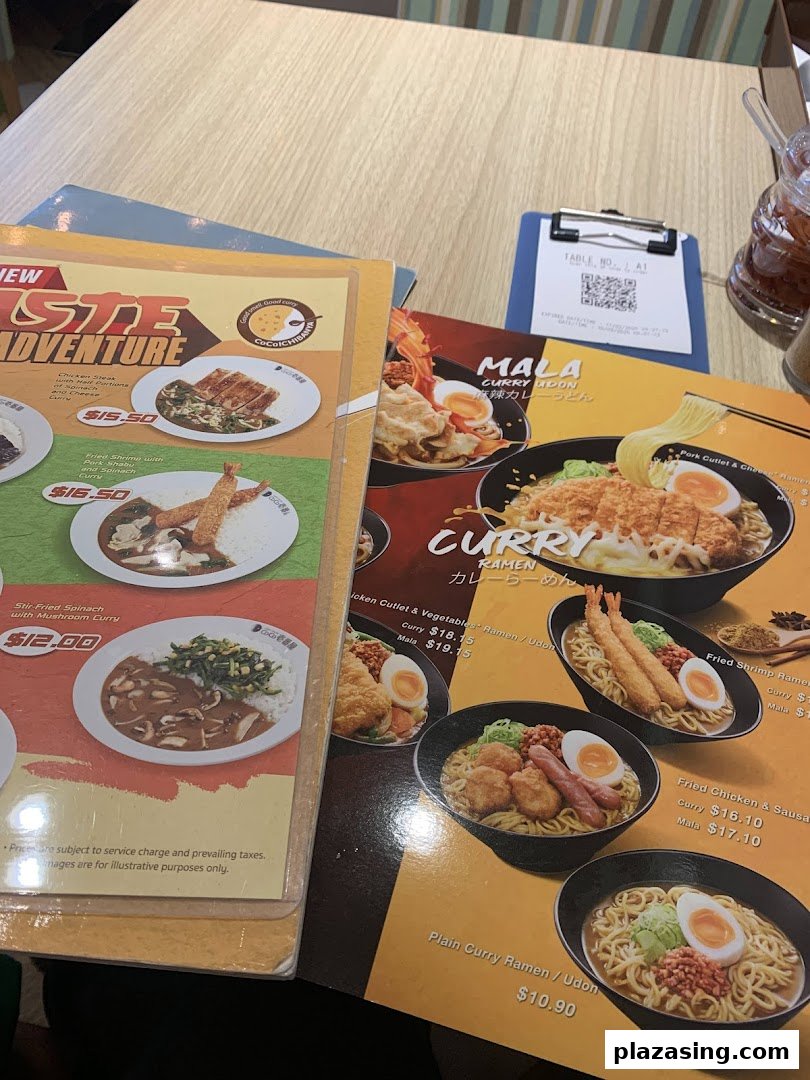Close-up of CoCo ICHIBANYA's diverse menu featuring curry, ramen, and udon dishes.