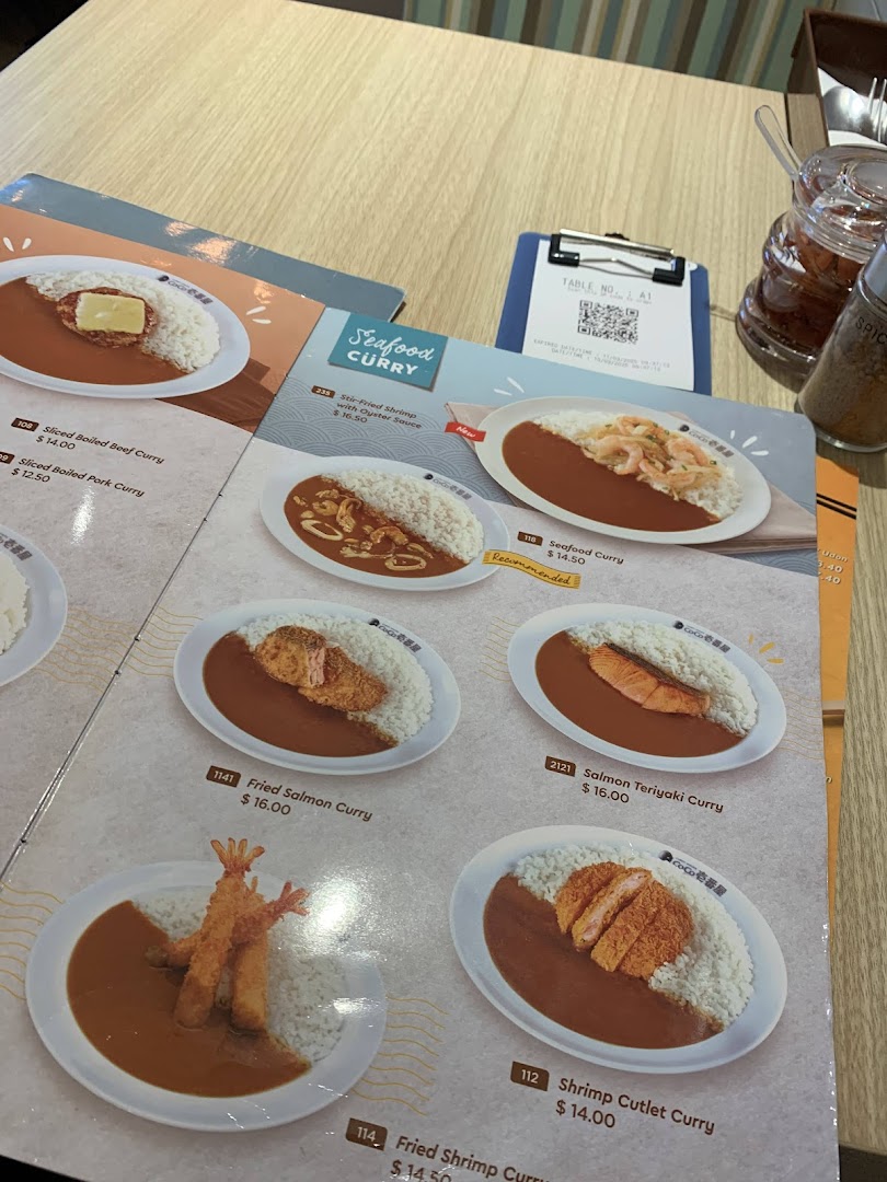 A CoCo ICHIBANYA menu displaying various delicious curry dishes with rice and prices.