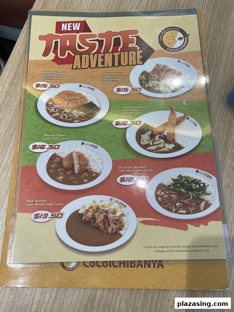 A vibrant menu page from CoCo ICHIBANYA showcasing new curry dishes with prices.