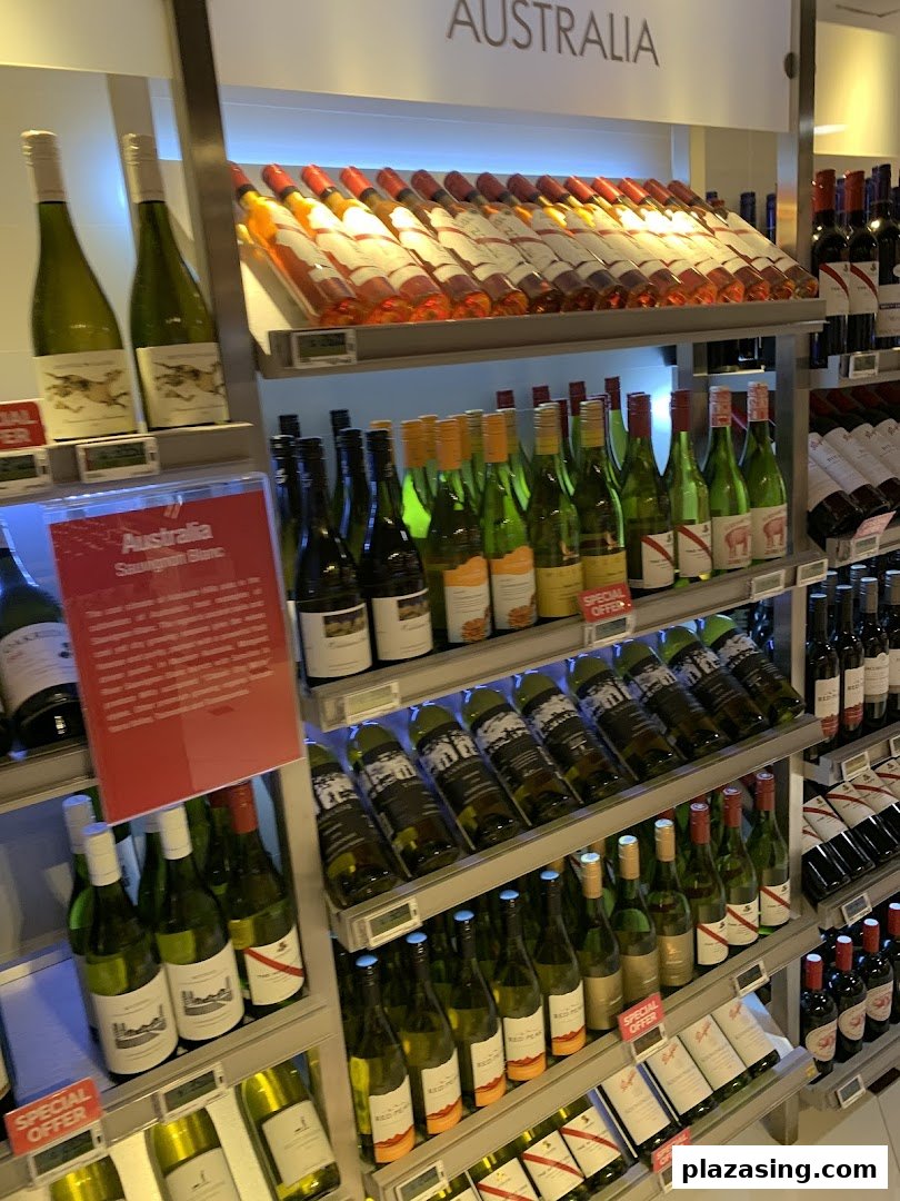 A well-stocked wine aisle featuring a wide selection of bottles, including Australian wines, at CS Fresh.