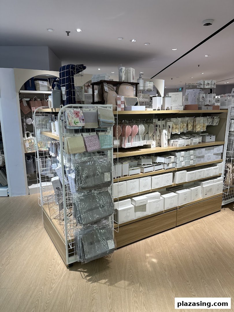 Interior view of DAISO THREEPPY, showcasing shelves filled with diverse household and lifestyle products.