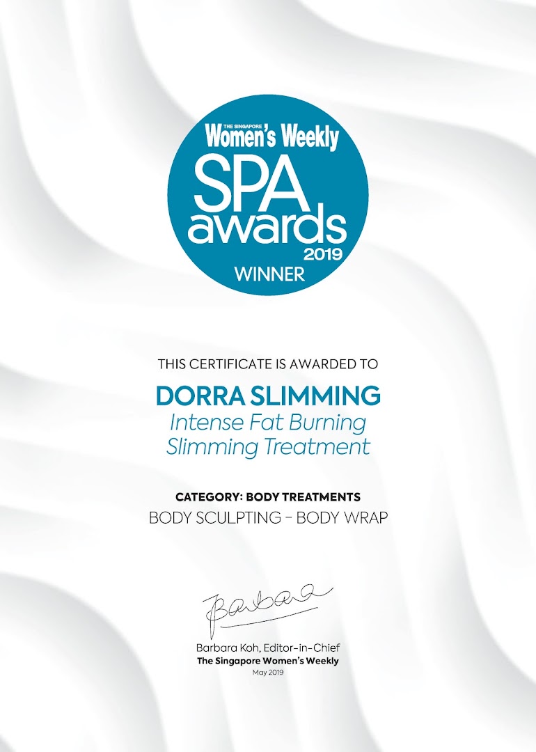 A certificate awarded to Dorra Slimming for their Intense Fat Burning Slimming Treatment.