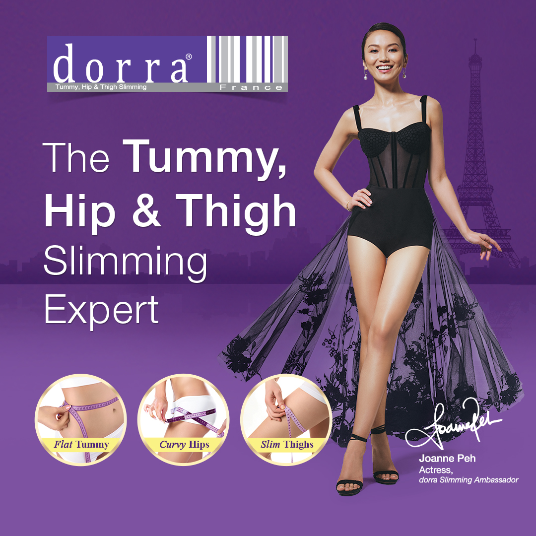 An advertisement for Dorra Slimming featuring an ambassador and highlighting tummy, hip, and thigh slimming.